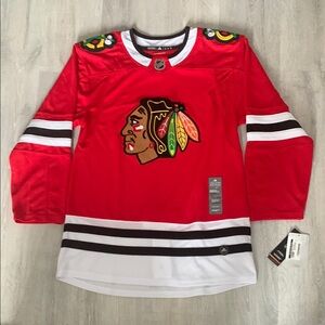 Chicago Blackhawks brand new Adidas Red and Black Jersey with Embroidered Logo